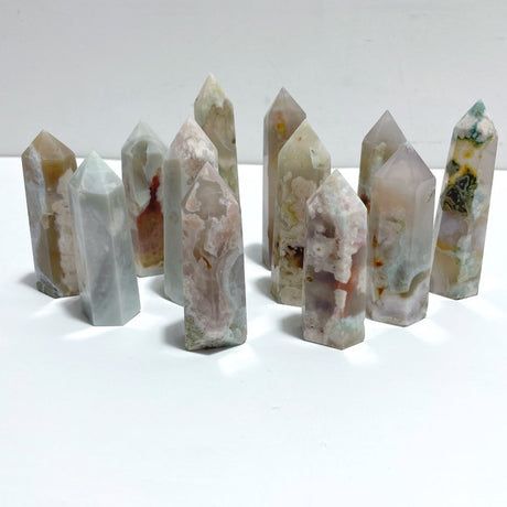 5 - 9CM Green Sakura Flower Agate Tower Point Wholesale - Wholesale Crystals