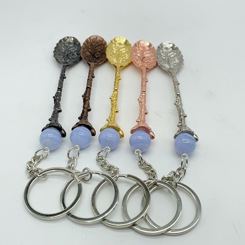 5 Colors Coffee Spoon Keychain With Blue Lace Agate Sphere Wholesale -Wholesale Crystals