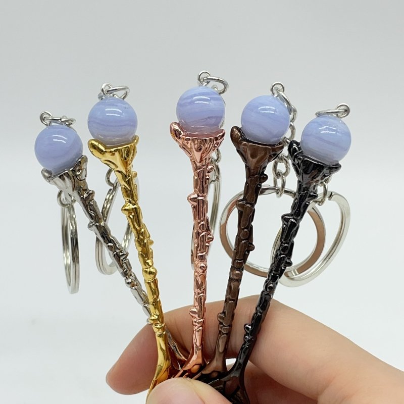 5 Colors Coffee Spoon Keychain With Blue Lace Agate Sphere Wholesale -Wholesale Crystals