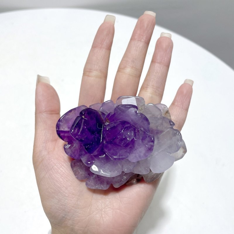 5 Pairs Amethyst Flower Carving With Stand - Wholesale Crystals