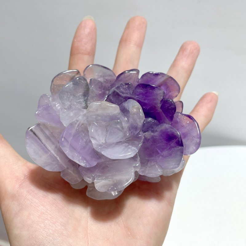 5 Pairs Beautiful Amethyst Flower Carving With Stand - Wholesale Crystals