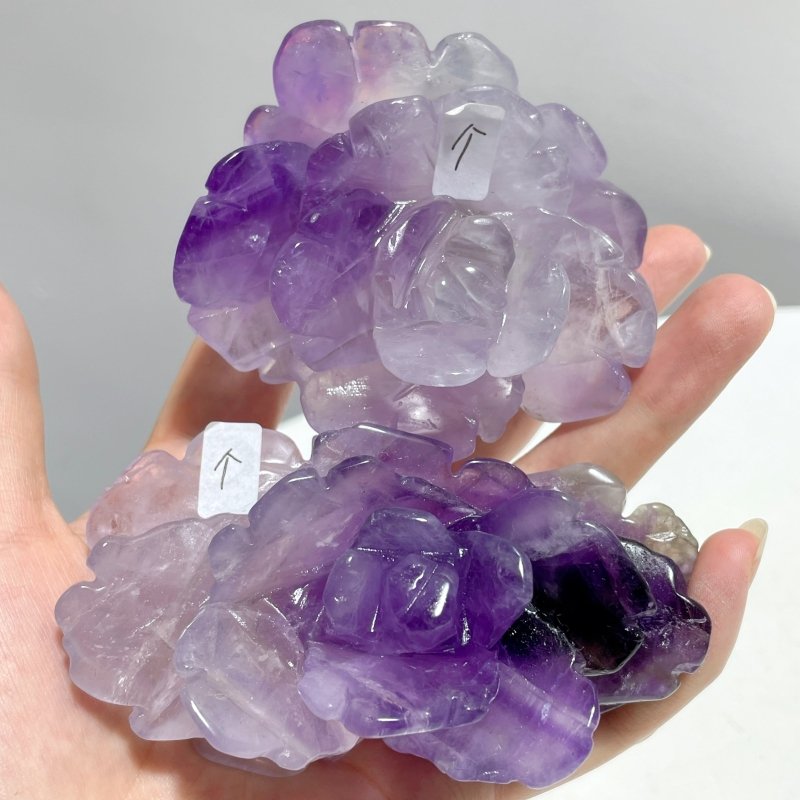 5 Pairs Beautiful Amethyst Flower Carving With Stand - Wholesale Crystals