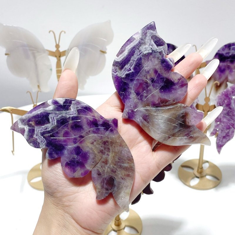 5 Pairs Beautiful Small Butterfly Carving With Stand Lepidolite Chevron Amethyst - Wholesale Crystals