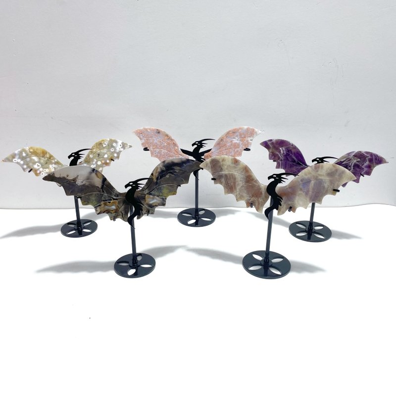5 Pairs Flying Dragon Wing With Stand Chevron Amethyst Pink Agate - Wholesale Crystals