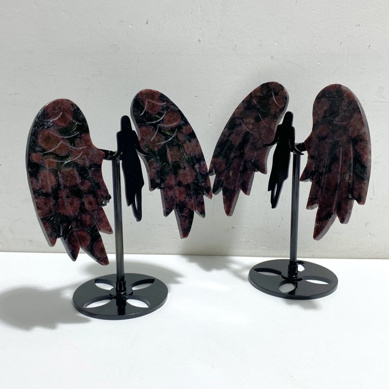 5 Pairs Garnet Mixed Astrophyllite Angel Wing Carving With Stand -Wholesale Crystals