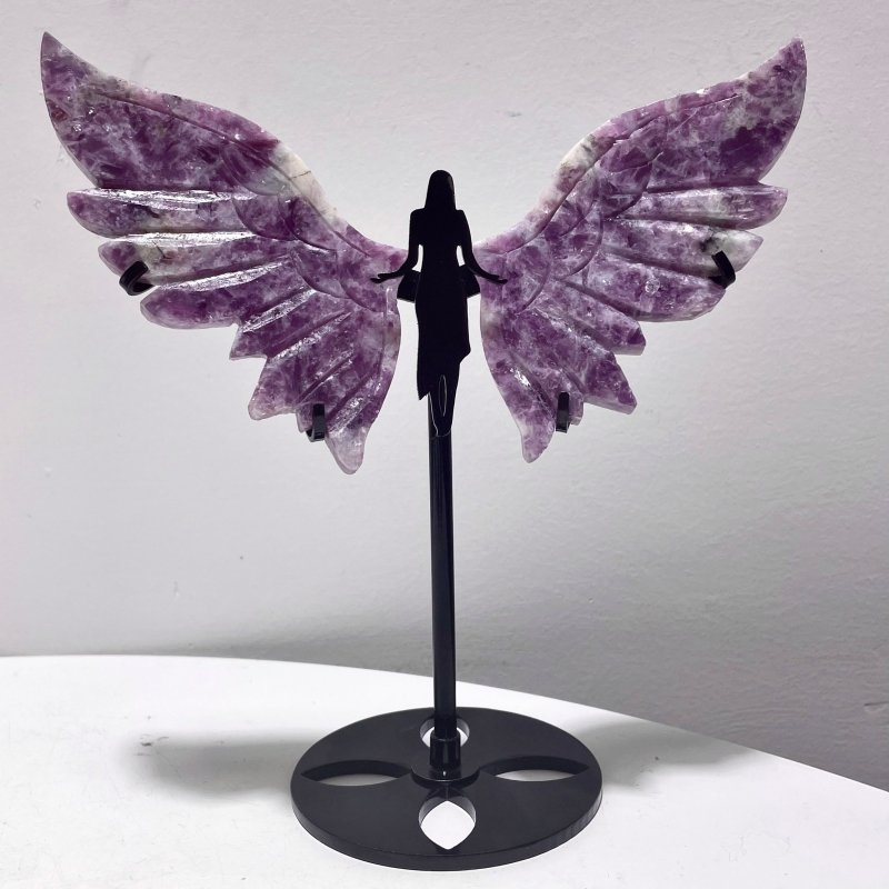 5 Pairs Lepidolite Angel Wing Carving With Stand - Wholesale Crystals