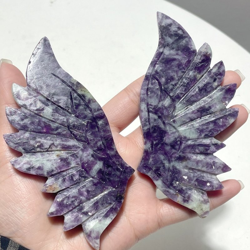 5 Pairs Lepidolite Angel Wing Carving With Stand - Wholesale Crystals