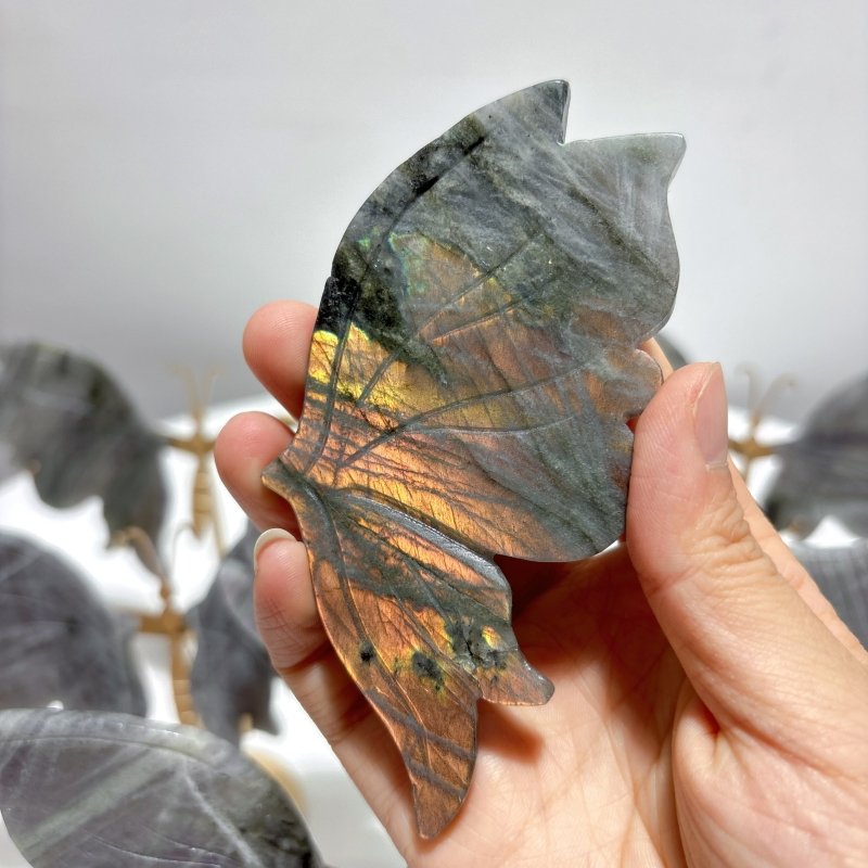 5 Pairs Purple Labradorite Butterfly Wing Carving With Stand - Wholesale Crystals