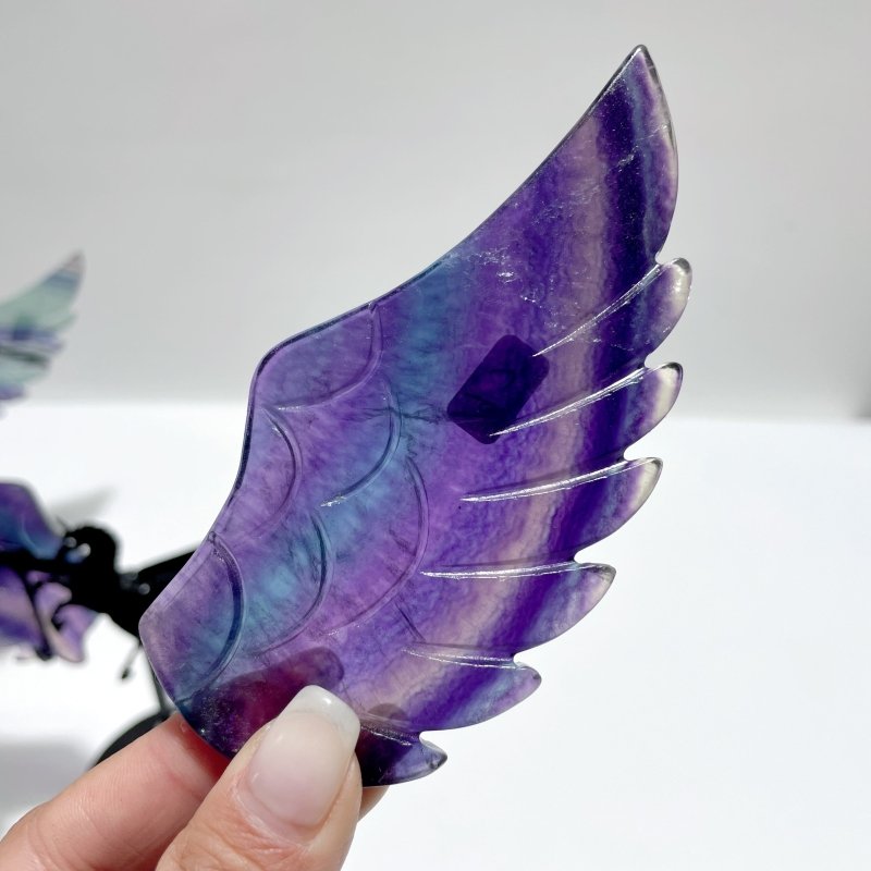 5 Pairs Rainbow Fluorite Pegasus Wing Crystal Carving With Stand - Wholesale Crystals