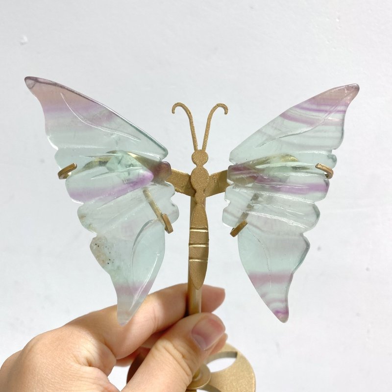 5 Pairs Rainbow Fluorite Symmetry Small Butterfly Wing With Stand - Wholesale Crystals