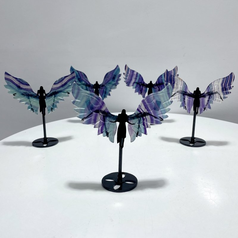 5 Pairs Rainbow Symmetry Fluorite Angel Wing With Stand - Wholesale Crystals