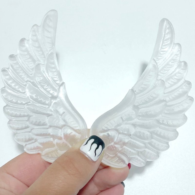 5 Pairs Selenite Angel Wing Carving With Stand - Wholesale Crystals