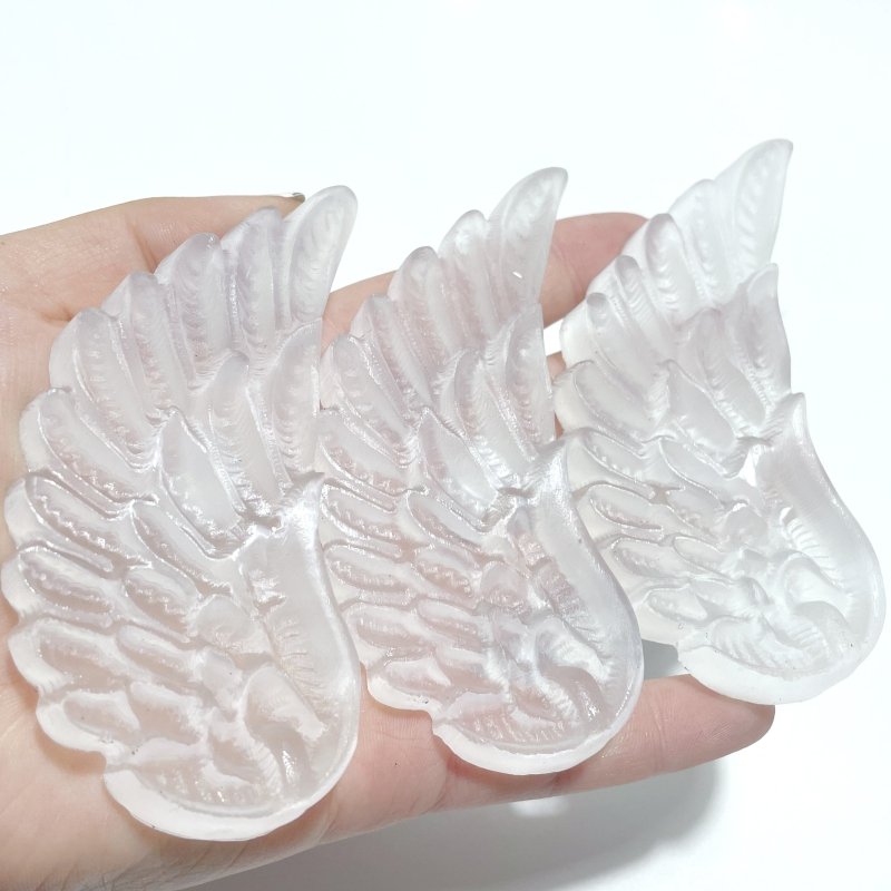 5 Pairs Selenite Angel Wing Carving With Stand - Wholesale Crystals