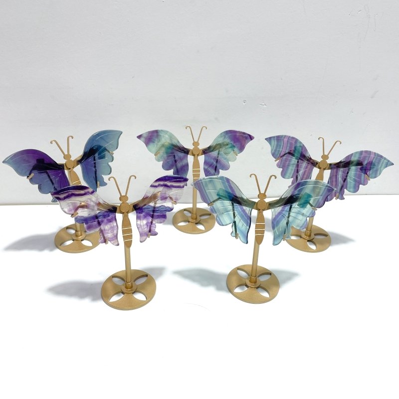 5 Pairs Symmetry Butterfly Wing With Stand Fluorite - Wholesale Crystals