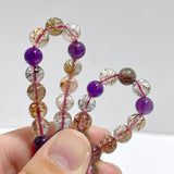 5 Pieces 7mm Super 7 Amethyst Beads 3 - Loop Bracelet/Necklace For DIY - Wholesale Crystals