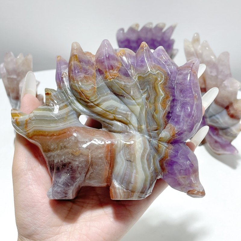 5 Pieces Amethyst Mixed Agate Nine - tailed Fox Carving - Wholesale Crystals