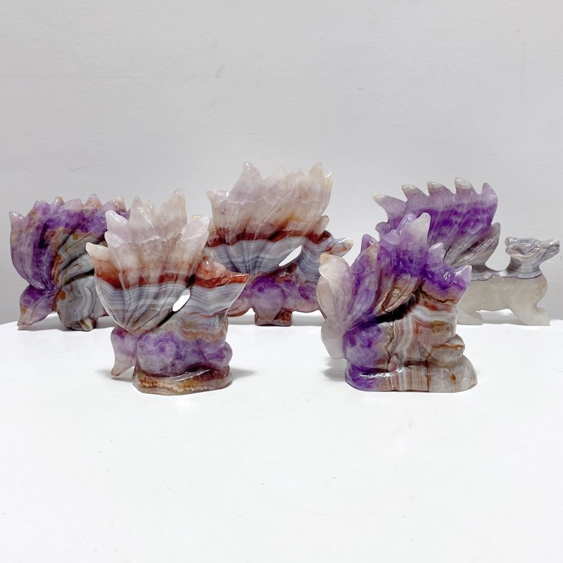 5 Pieces Amethyst Mixed Agate Nine - tailed Fox Carving - Wholesale Crystals