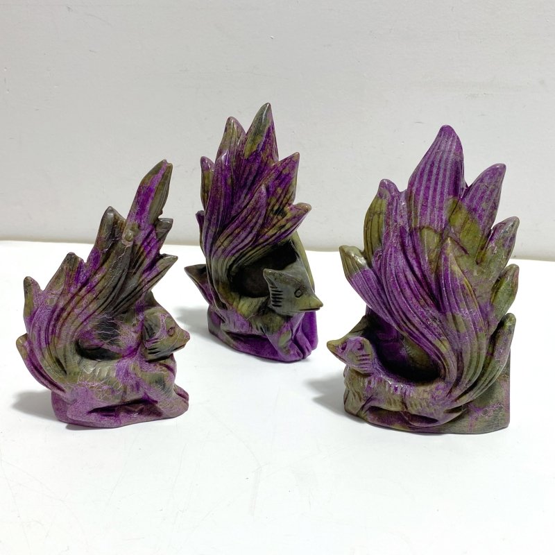 5 Pieces Atlantisite Nine - tailed Foxes Carving (With Crack) - Wholesale Crystals