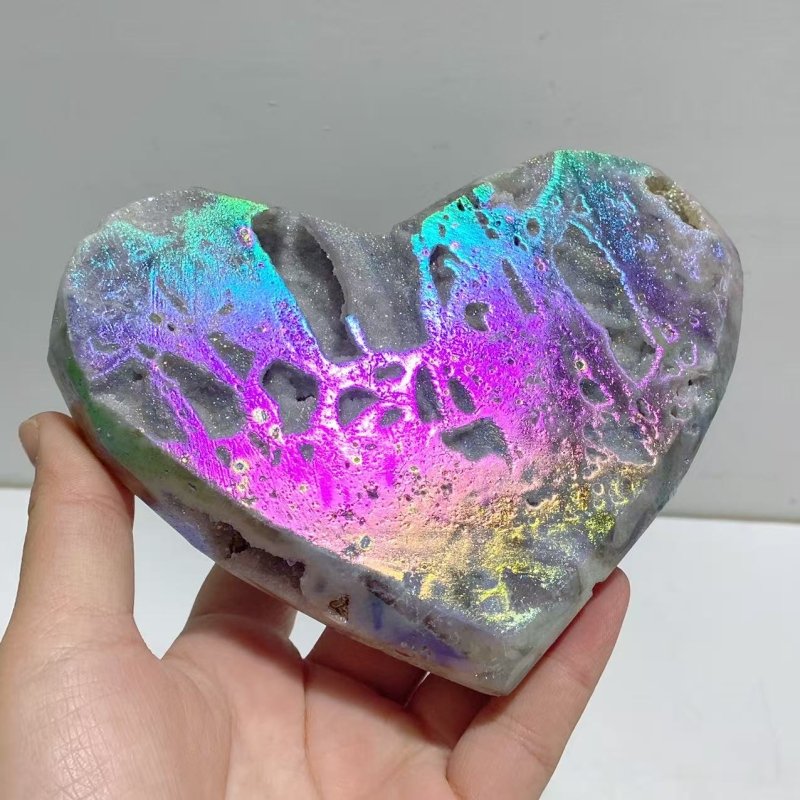 5 Pieces Aura Quartz Cluster Heart With Stand 5 - Wholesale Crystals