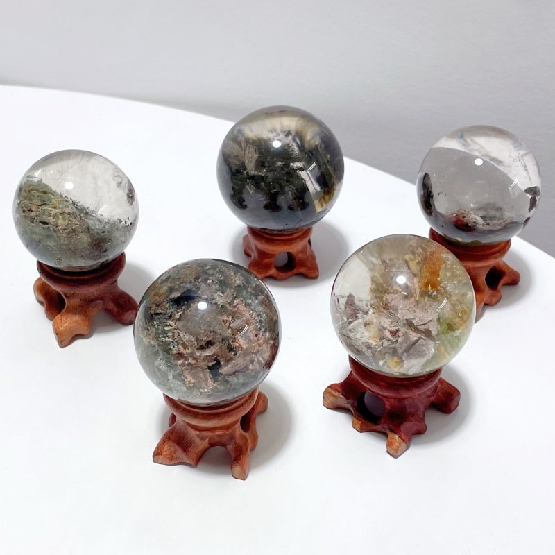 5 Pieces Beautiful Garden Quartz Sphere - Wholesale Crystals