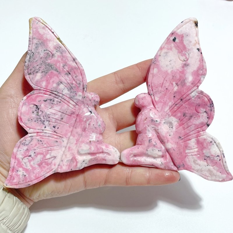 5 Pieces Beautiful Rhodochrosite Butterfly Fairy Carving - Wholesale Crystals