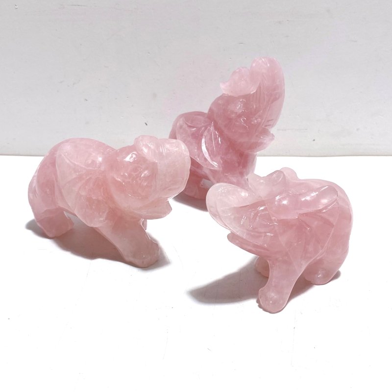 5 Pieces Beautiful Rose Quartz Elephant Carving - Wholesale Crystals