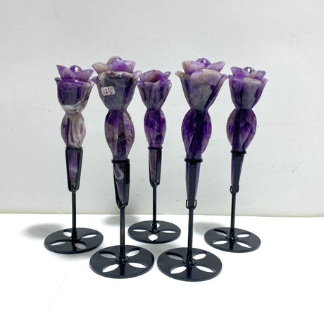 5 Pieces Chevron Amethyst Flower Carving With Stand - Wholesale Crystals