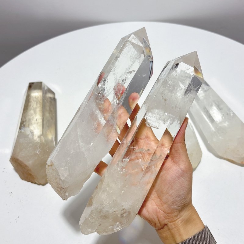 5 Pieces Clear Quartz Large Points Raw Bottom - Wholesale Crystals