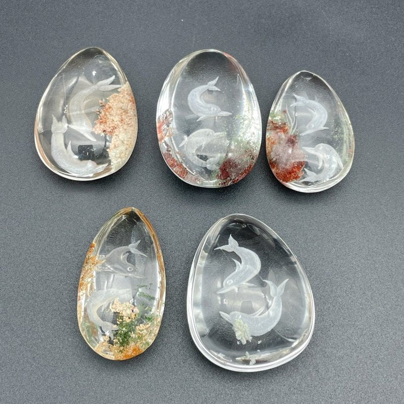 5 Pieces Dolphin Garden Quartz Inner Scene Crystal Carving - Wholesale Crystals