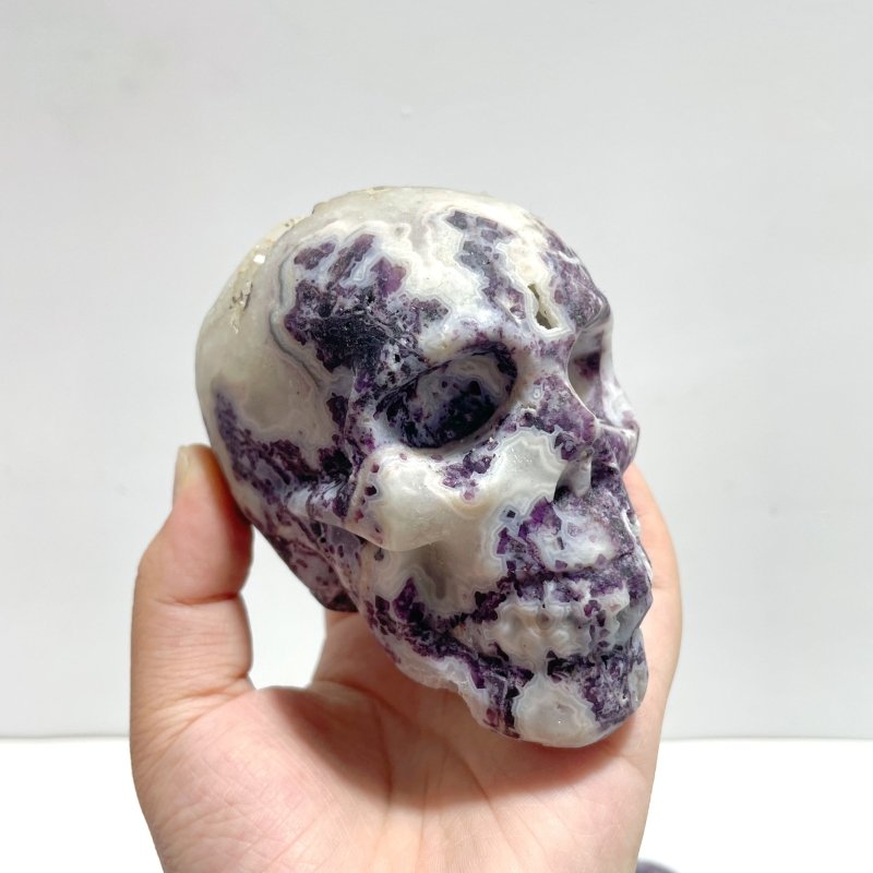 5 Pieces Druzy Geode Purple Fluorite Skull Carving - Wholesale Crystals
