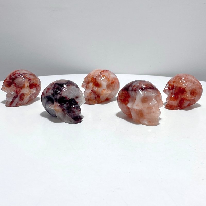 5 Pieces Fire Quartz Skull Carving - Wholesale Crystals