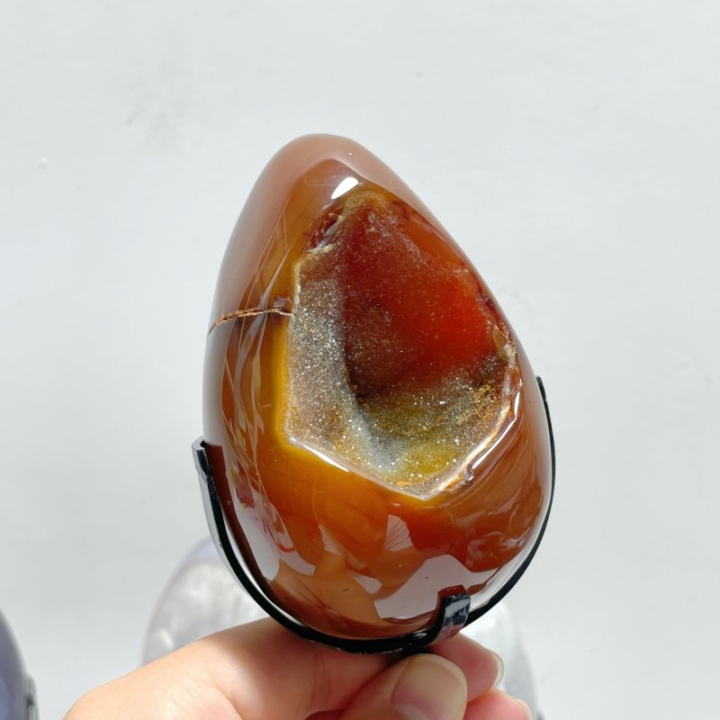 5 Pieces Geode Druzy Eggs Carving With Stand - Wholesale Crystals