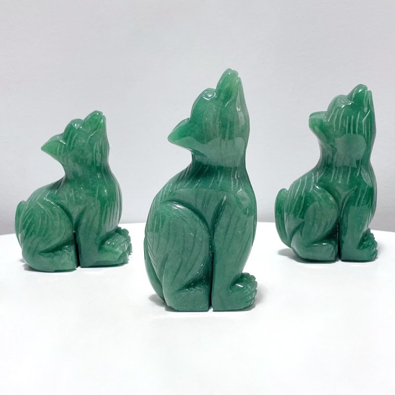 5 Pieces Green Aventurine Wolf Carving - Wholesale Crystals