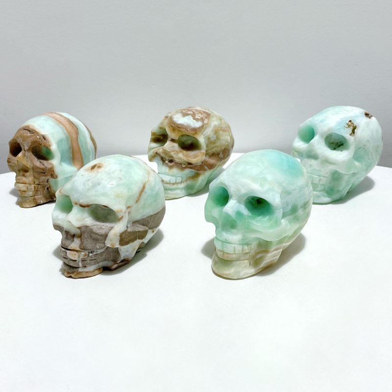 5 Pieces Green Calcite Skull Carving - Wholesale Crystals