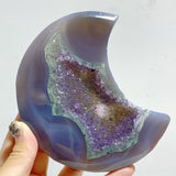 5 Pieces Large Amethyst Mixed Geode Druzy Agate Moon Carving With Stand -Wholesale Crystals
