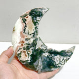 5 Pieces Large Geode Green & Pink Moss Agate Moon With Stand -Wholesale Crystals