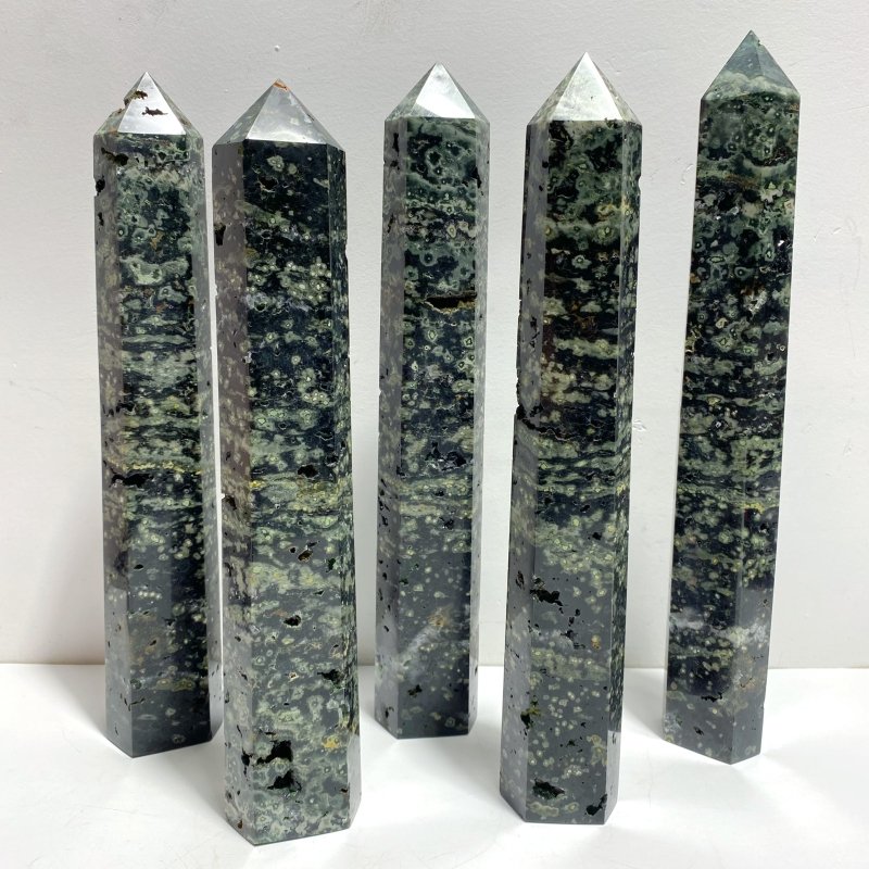 5 Pieces Large Green Sea Jasper Druzy Geode Points - Wholesale Crystals