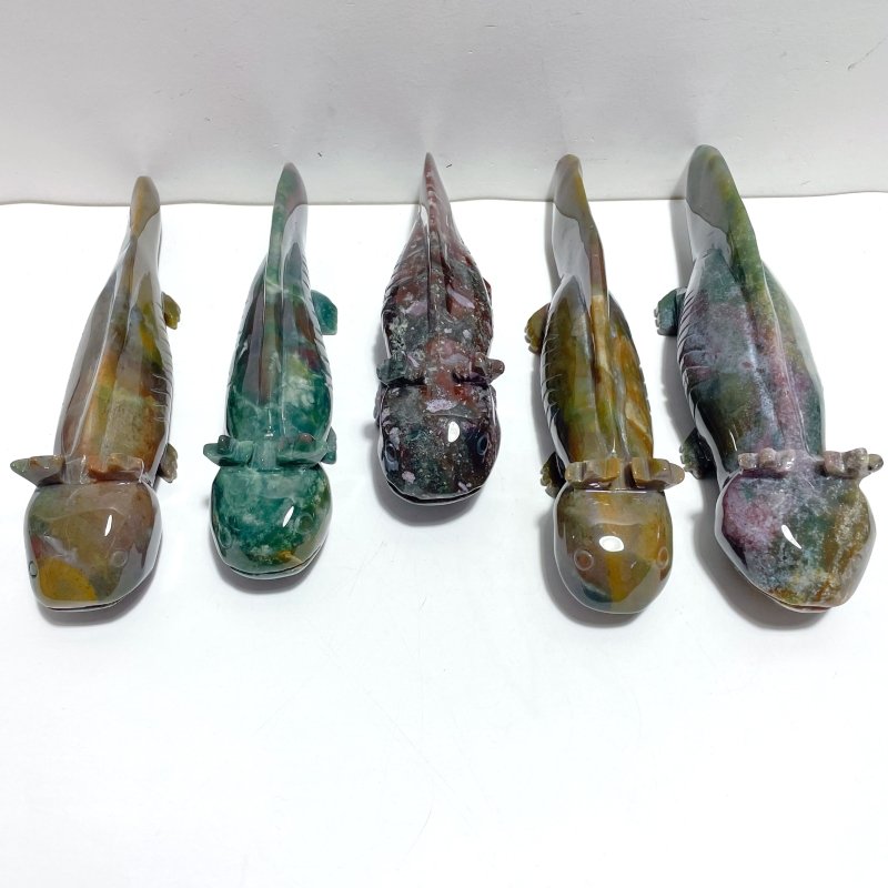 5 Pieces Large Ocean Jasper Newt Carving - Wholesale Crystals