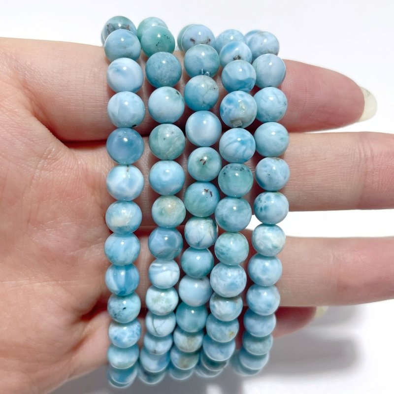 5 Pieces Larimar 6mm Bracelet Dominican Republic Larimar - Wholesale Crystals