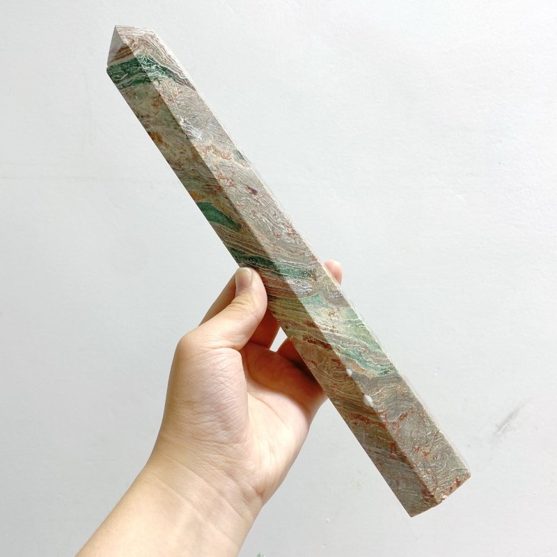 5 Pieces Tall Green Stripe Jasper Point 4 -Wholesale Crystals