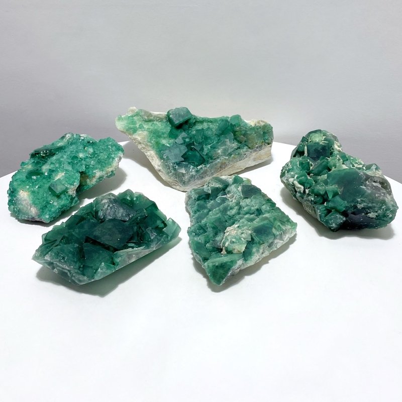 5 Pieces Unique Green Fluorite Raw Specimen Cubic Stone - Wholesale Crystals