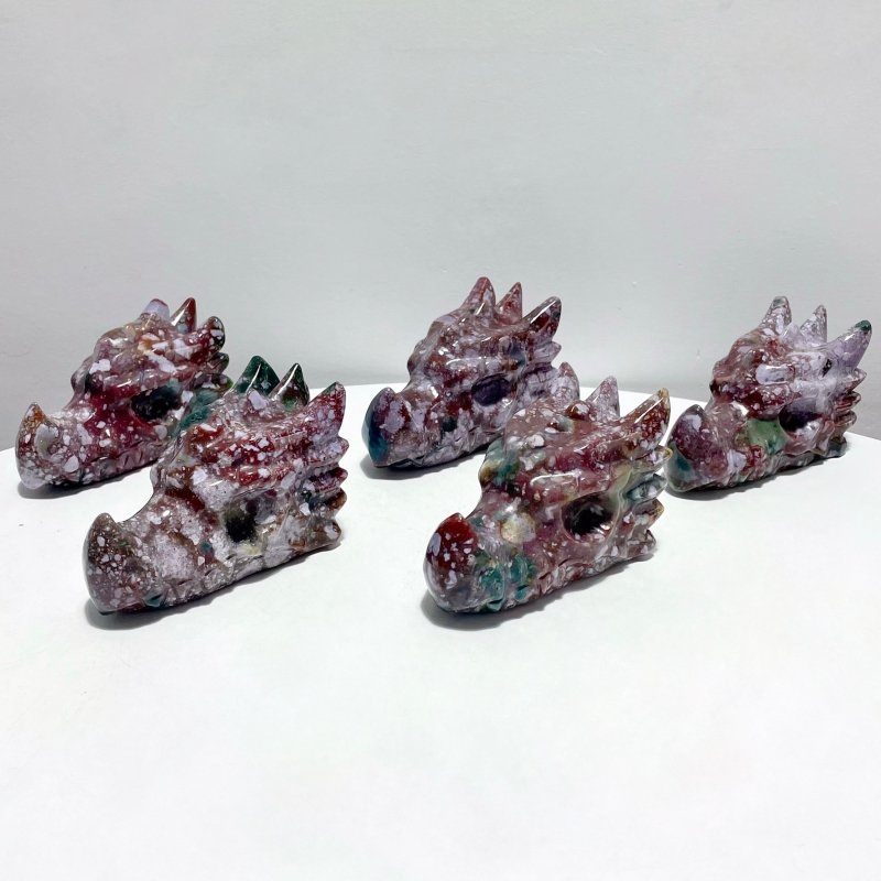 5 Pieces Unique Ocean Jasper Dragon Head Carving - Wholesale Crystals