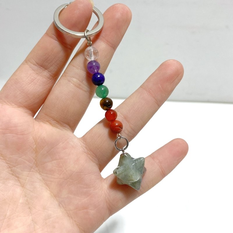 5 Types Mini 7 Chakra Beads Merkaba Keychain Wholesale Clear Quartz Tiger Eye - Wholesale Crystals