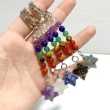 5 Types Mini 7 Chakra Beads Merkaba Keychain Wholesale Clear Quartz Tiger Eye - Wholesale Crystals