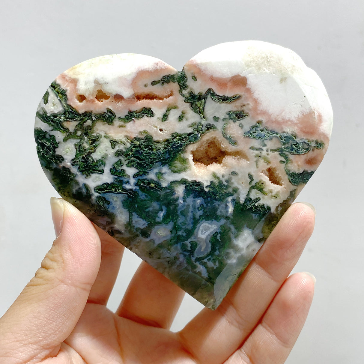 20 Pieces Large Geode Green & Pink Moss Agate Heart