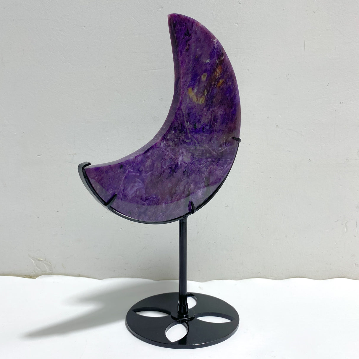 Large Charoite Moon Carving With Stand #10