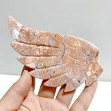 Pink Agate Heart Wing Carving With Stand