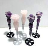 5 Pieces Rose Quartz Chevron Amethyst Flower Carving With Stand