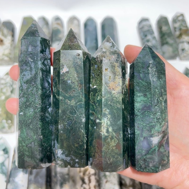 57 Pieces Fat Moss Agate Tower Points - Wholesale Crystals