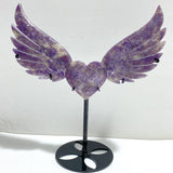 Lepidolite Mixed Quartz Heart Wing Carving With Stand
